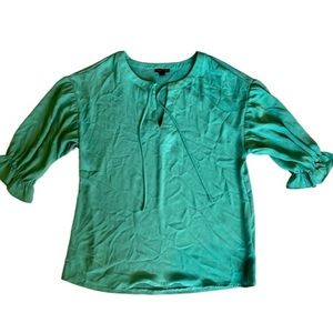 Ann Taylor | Green Ruffle Sleeve Tie Front Blouse | Size S